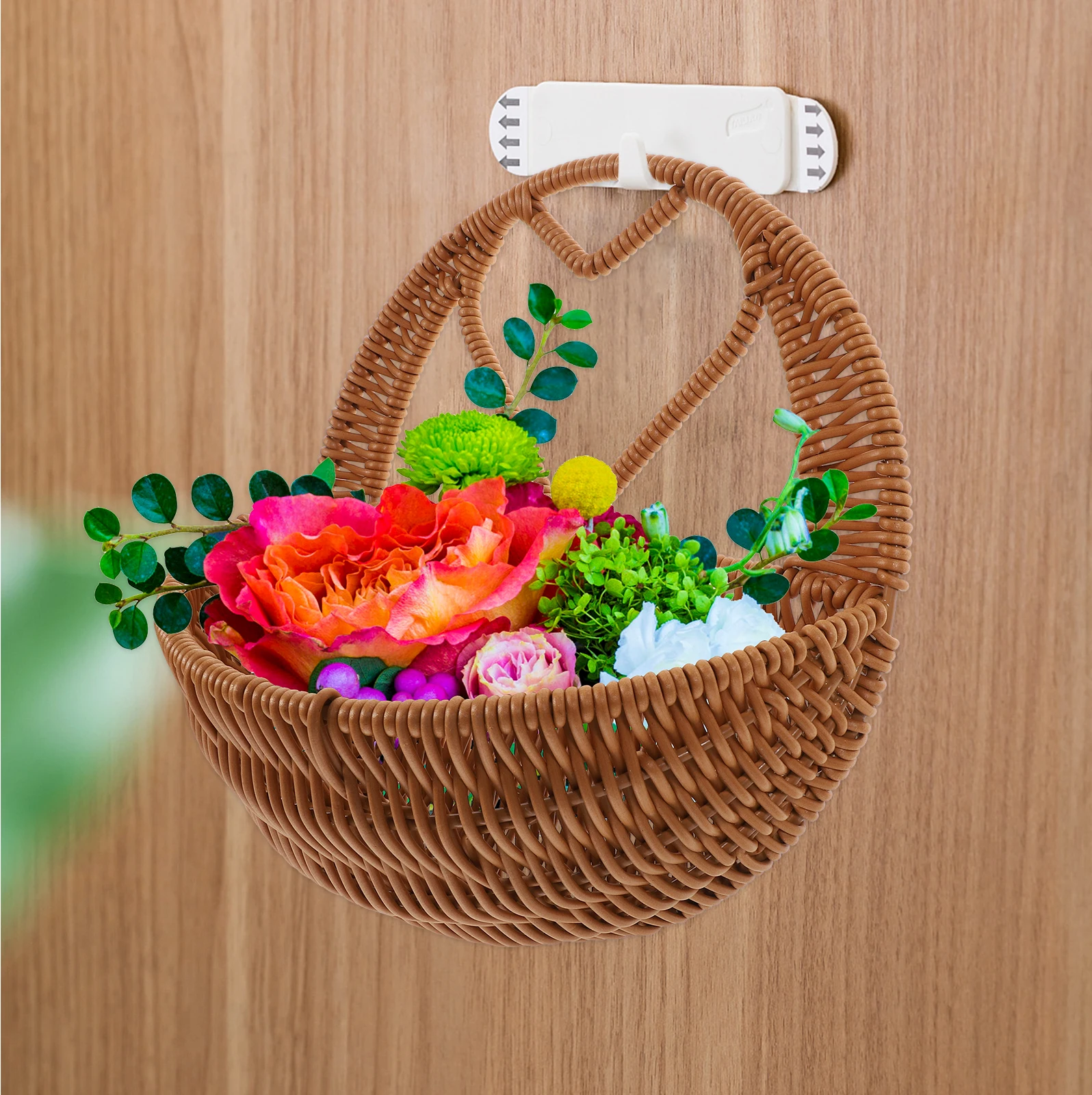 

Wall Hanging Basket Semi circular Brown PP Material Storage Woven Decorative Flower Pot Arrangement Plant Holder