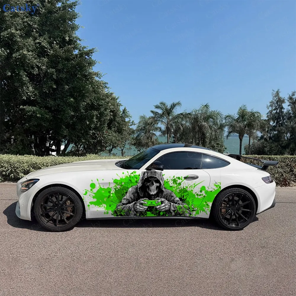 2pcs Skeleton Player Decal, Durable, Fade-Resistant, Enhance Your Vehicles Aesthetic With Bold Art Design Car Vinyl Wrap