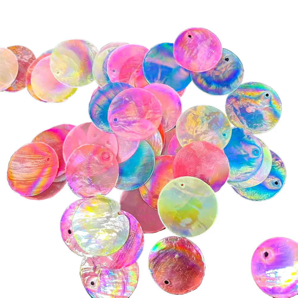 Tranches de coquillage rondes et plates de 25mm, 10 pièces, avec trous, breloques en coquillage naturel, coquilles Capiz, luminaire à monter soi-même, cloches éoliennes, artisanat d'art