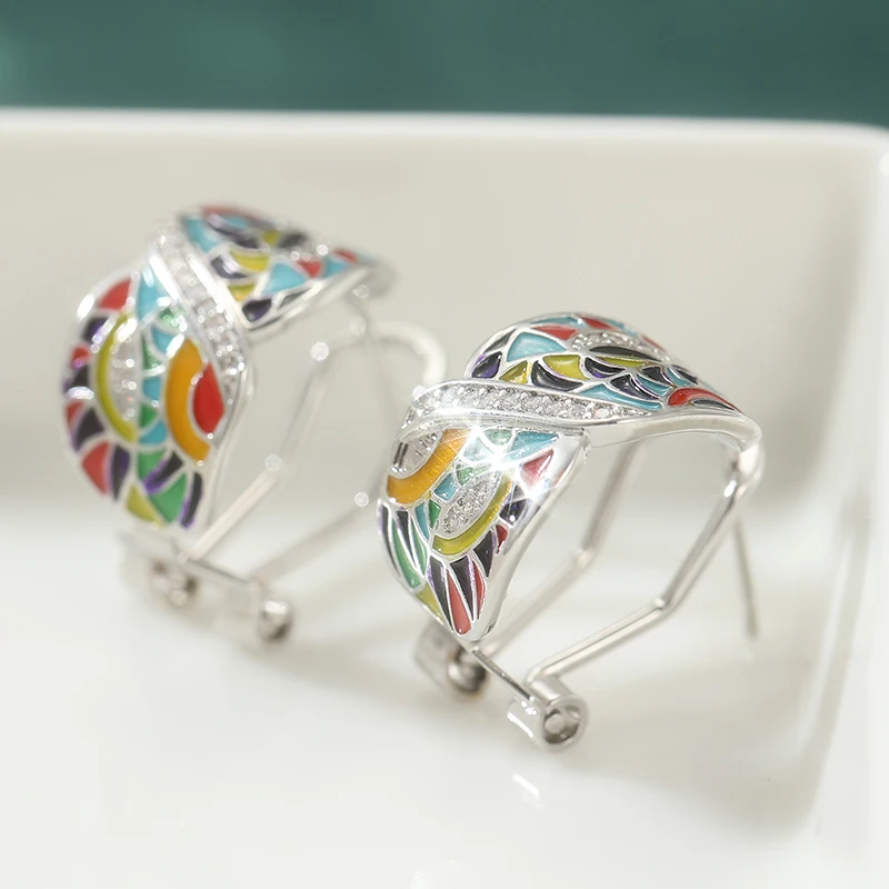 Exquisite Colorful Hoop Earrings For Women Delicate Charming Silver Color Earrings Fashion  Party Banquet Jewelry