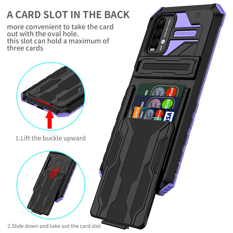 For Xiaomi Redmi 10 9 9A 9C 9T Case Stand Holder Shockproof Armor Bumper Silicone Back Cover for Mi 11T Pro With Card Slot Case