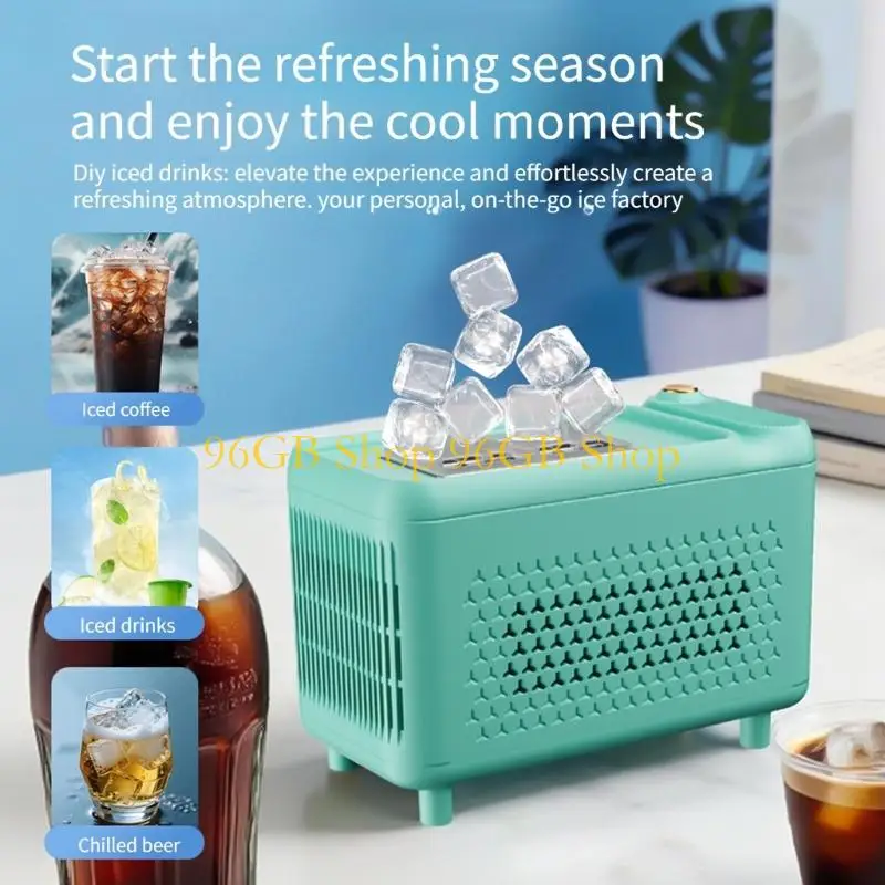 96GB Mini Travel Ice Maker with Clear Top Tray Chamber, Small ABS Housing and Easy Placement for Camping and Indoor Tables