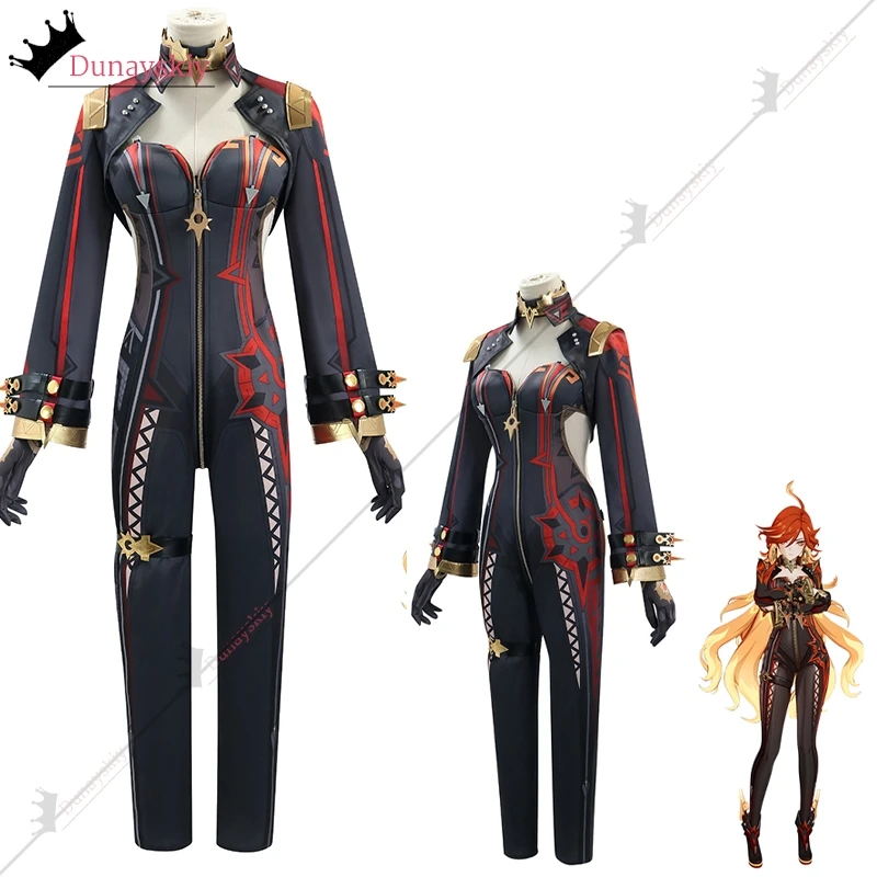 Mavuika Pyro Archon تأثيري لعبة Genshin تأثير تأثيري بايرو أرشون الأسود زي أنيمي كرنفال الرسوم المتحركة مجموعة كاملة Subdue