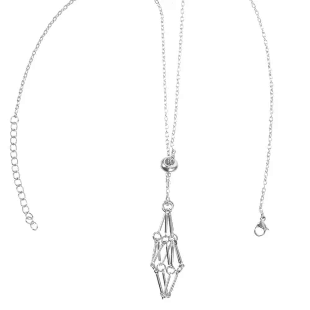 قفص حامل كريستال نحاسي للقلادة ، شبكة معدنية ، حجر طبيعي ، لون فضي وذهبي ، إكسسوارات