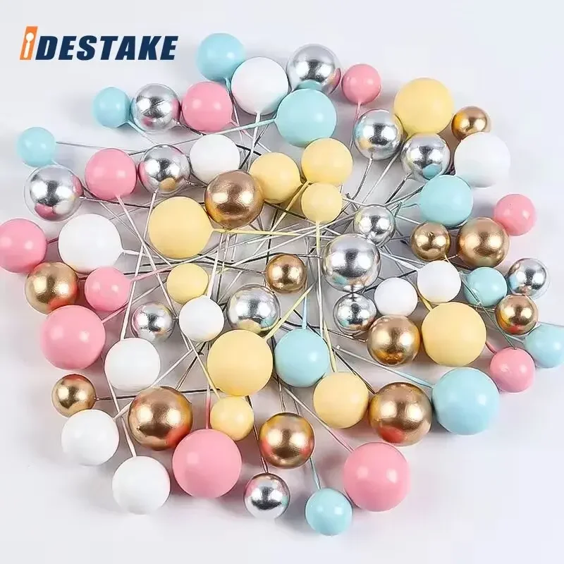 

10pcs Colorful Ball Shape Cake Topper Christmas Wedding Wreath Decor Ball Birthday Cupcake Insert Cake Decoration Party Supplies