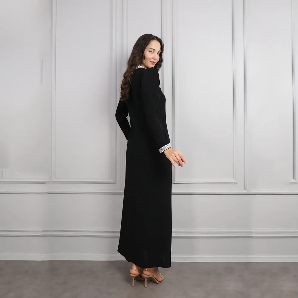 Aangepaste zwarte hoge kraag lange avondjurken elegante formele gelegenheid galajurken elegante kralen kristal 2025, galajurken