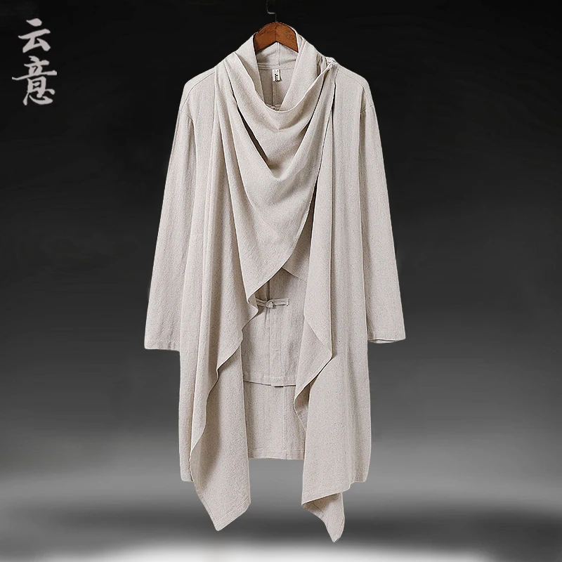 

Льняное пальто в древнекитайском стиле, свободное, длинное, средней длины, из хлопка и льна, для медитации, мужская верхняя одежда в стиле Ханьфу.