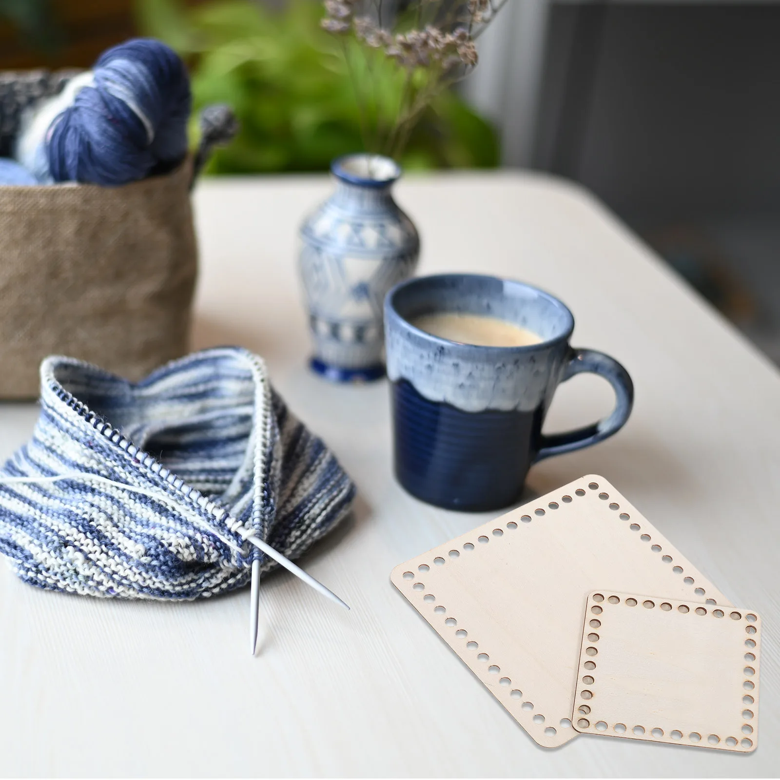 

5 Pcs Baskets Wood Bottom Square Base Crochet Supplies DIY Kits Storage Containers H made Knitting Wood Base Crafts