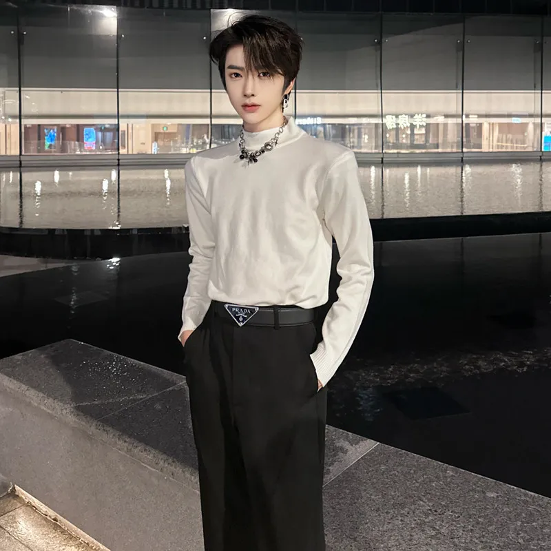 

Мужской осенне-зимний вязаный свитер с высоким воротником-стойкой, универсальный, качественный, для ношения под одеждой