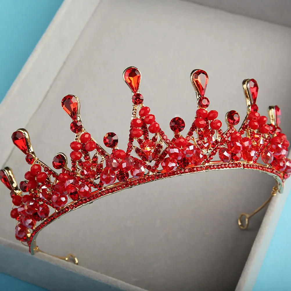 1 قطعة تاج حجر الراين أغطية الرأس الزفاف أنيقة خفيفة الوزن تألق غطاء الرأس لحفل زفاف مأدبة التصوير الفوتوغرافي الأحمر #6