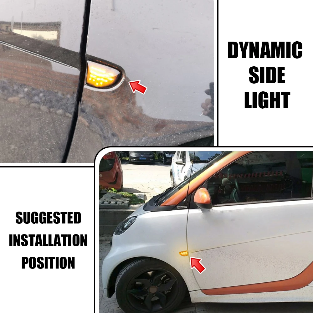 1 Pair LED Dynamic Car Blinker Side Mirror Marker Turn Signal Lights Lamp Accessories For Smart Fortwo 451 MK1 MKII 2007-2015