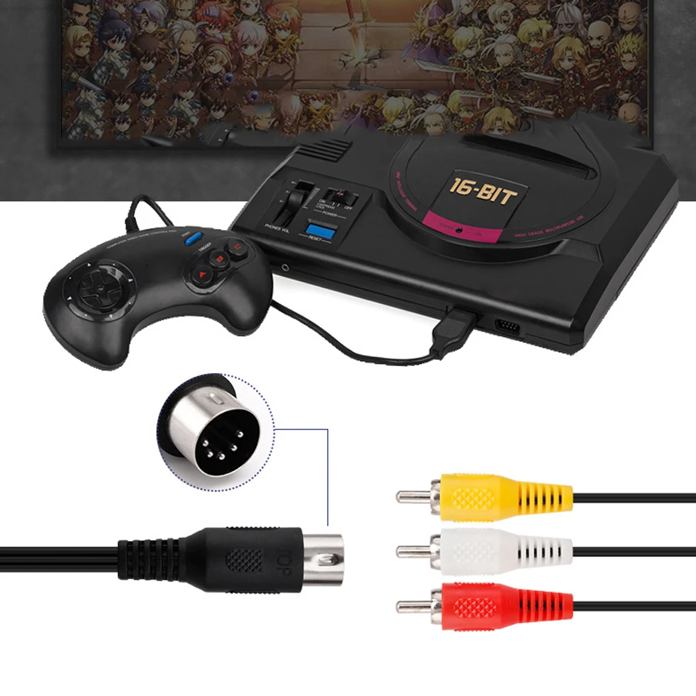 1,8 м высококачественный AV аудио-видео кабель для SEGA Mega Drive 1 3RCA шнур для ТВ-кабеля Genesis 1