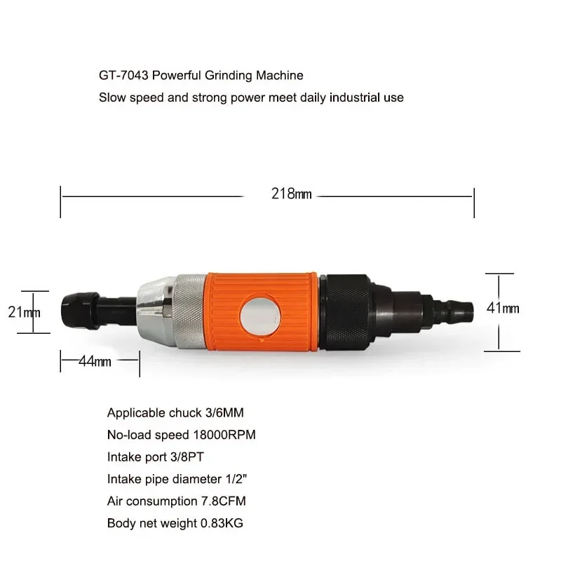 

New 220v New Marine Lengthened Pneumatic Engraving Grinder Powerful Straight Wind Grinder 3/6mm With Handle Grinding Head Polish