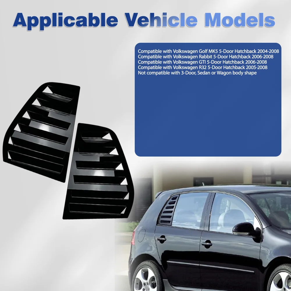 

For VW Golf MK5 Rabbit GTI R32 5-Door Hatchback 2Pcs Car Rear Side Window Louver Shutter Cover Trim Sticker Carbon Fiber Black