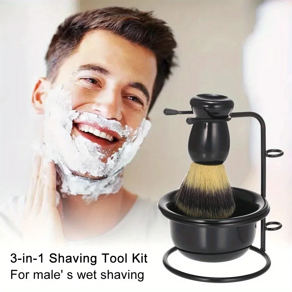 男性用シェービングブラシスタンドとボウルセット,金属シェービングブラシホルダー,石鹸ボウル,プラスチックマグ,ひげ除去ツール