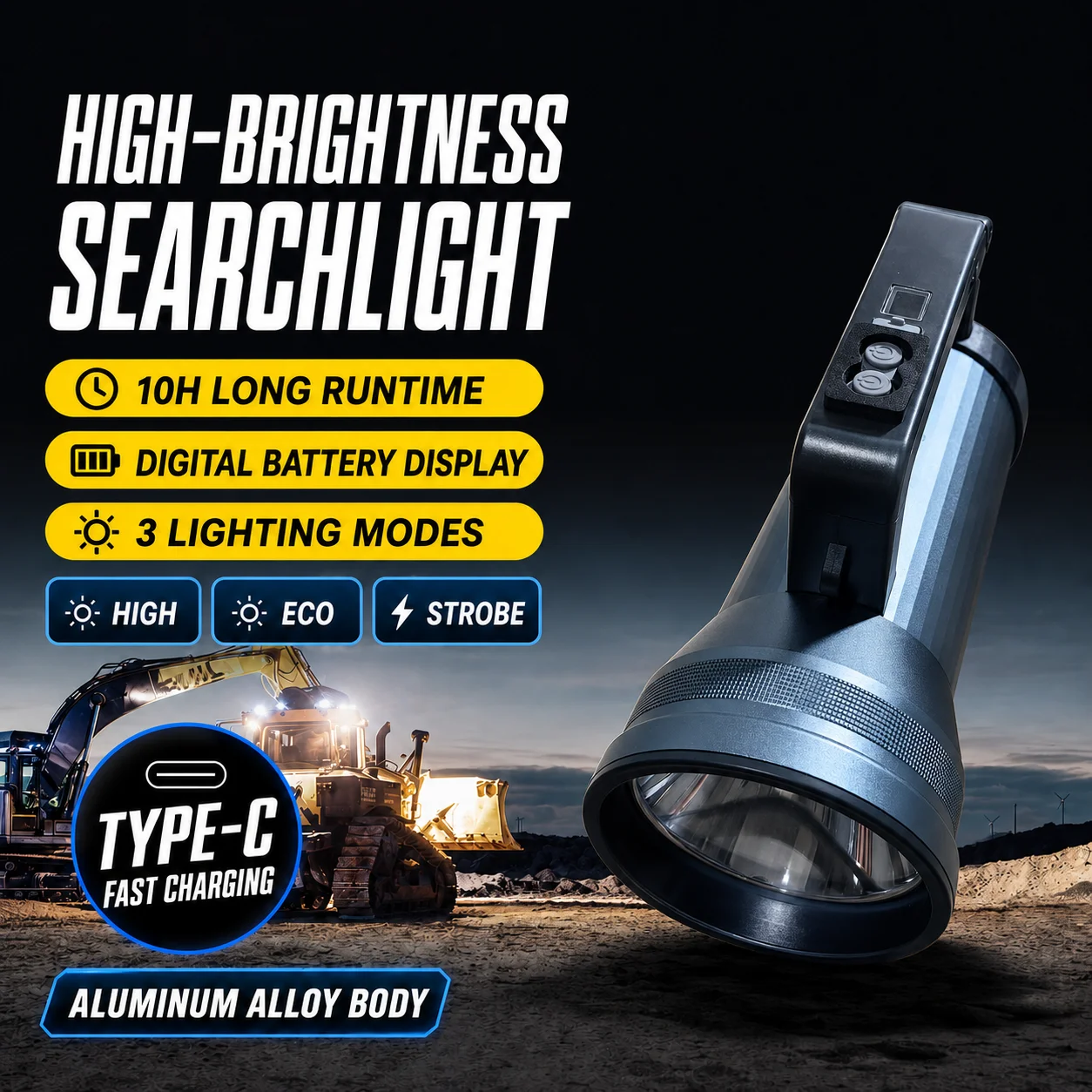 High Power LED Flashlight 9000mAh/18000mAh USB-C Rechargeable Fishing Lantern Torch Powerful Spotlight Searchlight Camping Lamp