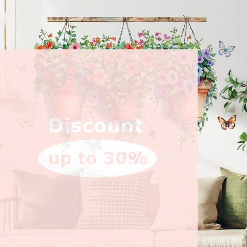 [Morning Glory Potted Flower PVC Self Adhesive Stickers For Glass Living Room]