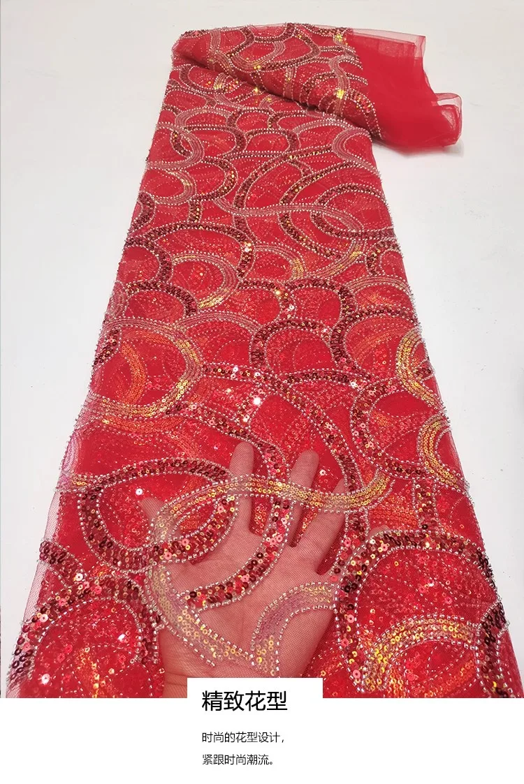 1yard new gauze fabric Hollow out rural ethnic style sequin embroidery tela Dress and wedding cheongsam fabric for patchwork