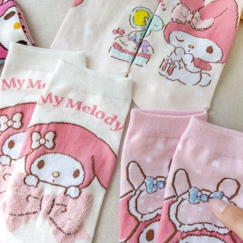 1 Paar Kawaii Sanrio Mijn Melodie Sokken Schattige Anime Roze Print Zachte Cartoon Zoete Korte Sok Warme Decoratie Voor Meisjes Cadeau