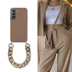S26 Ultra Crossbody Phone Case for Samsung Galaxy S25 Plus S24 S21 FE A37 A57 A56 Necklace Lanyard Marble Chain Strap Soft Cover