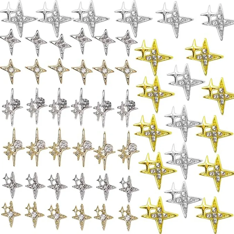 Nail Set Star Nail Charms Crystal Star Planet Cross Assorted Gems Silver Rhinestones For Nails Y2K Nail Jewels For Nail Art