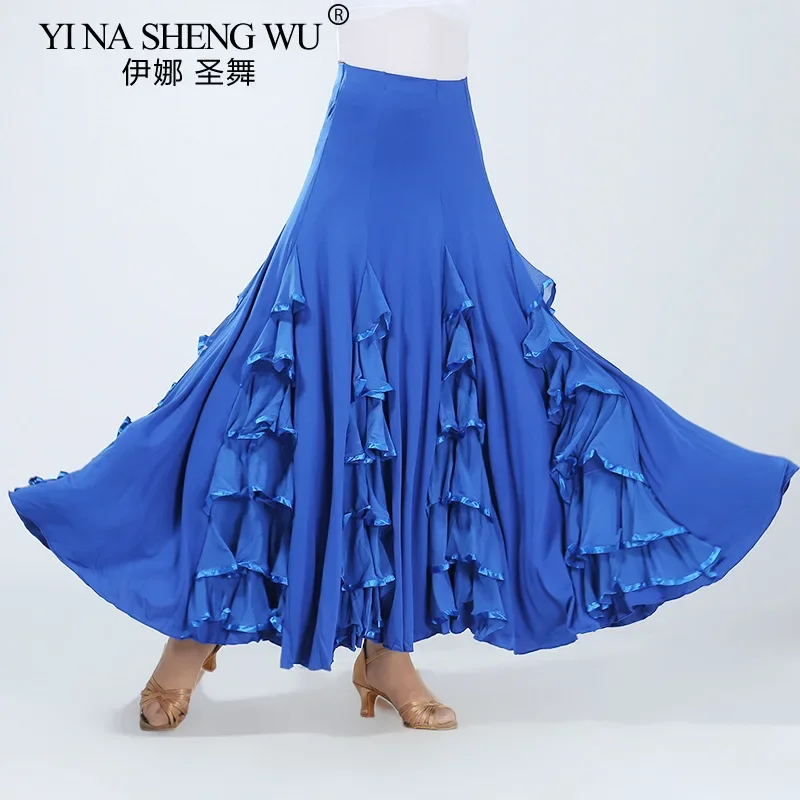 Nowa damska spódnica do tańca nowoczesnego, długa spódnica z falbanami na bankiet, sukienka do flamenco, hiszpańska sukienka do flamenco, spódnica do walca z szerokim zamachem.