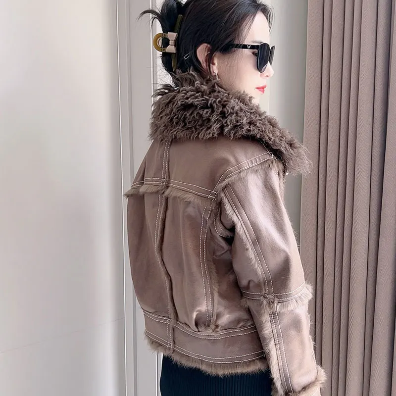 Rex Rabbit Fur Coat Women 2024 Winter New Casual All-Match Small Lamb Collar Real Fur Coat