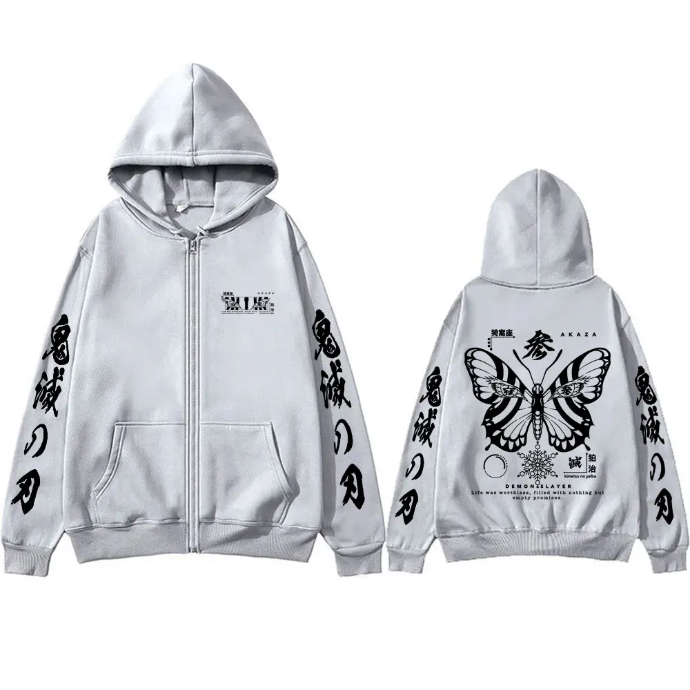 Anime Demon Slayer Akaza Butterfly Eyes Graphic Zipper Hoodie Men Women Fashion Casual Oversized Zip Up Jacket Unisex Sweatshirt - Image 5