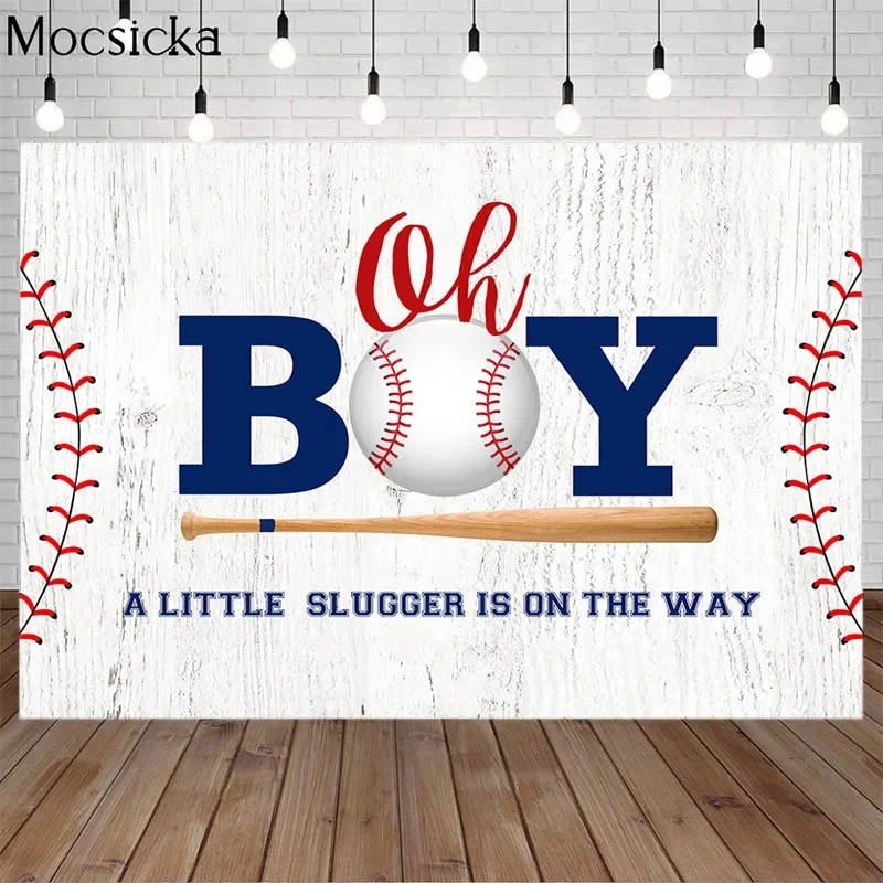 

Mocsicka A Little Slugger Is On The Way Backdrop Oh Boy Birthday Party Baseball Baby Shower Photography Background Photo Studio