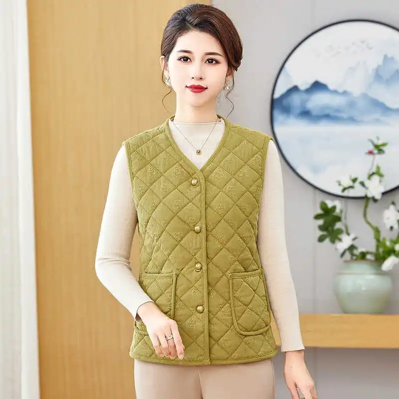 Thiened Fce Women's Vest Warmth Inner Wear Commute Sle V-Ne Single Button Closure Polyester Fiber Fill Regular Length