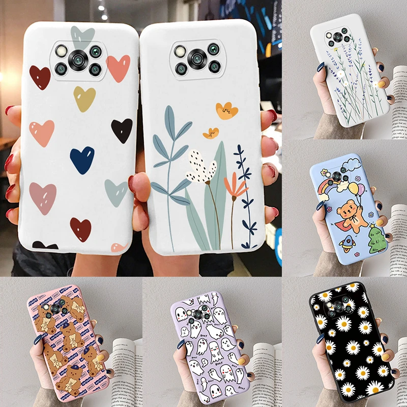 Case For Poco X3 Pro Pocox3 X 3 NFC Cute Heart Flower Back Cover Soft Silicone Matte Protective Funda For Xiaomi Poco X3 Pro Bag