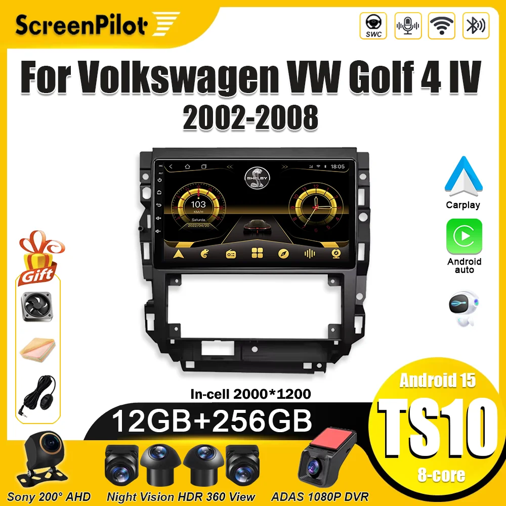 For Volkswagen VW Golf 4 IV 2002-2008  Android 16 Jetta MK4 Classics Car Radio Multimedia Video Player Carplay Touch Screen