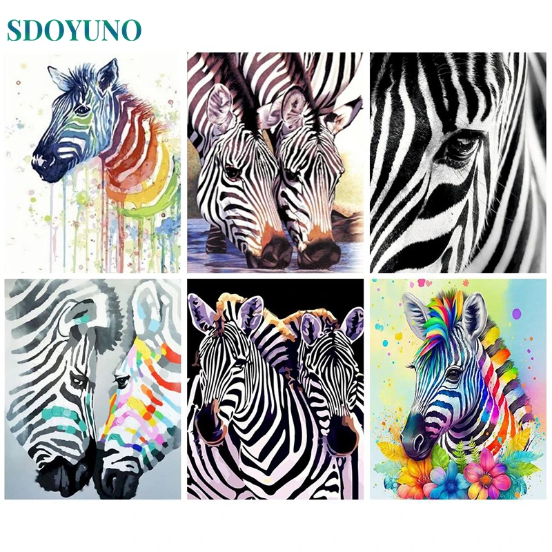 

SDOYUNO Zebra Oil Painting By Numbers For Adult With Frame Diy Acrylic Paint Coloring By Numbers For Home Decoration Picture Kit