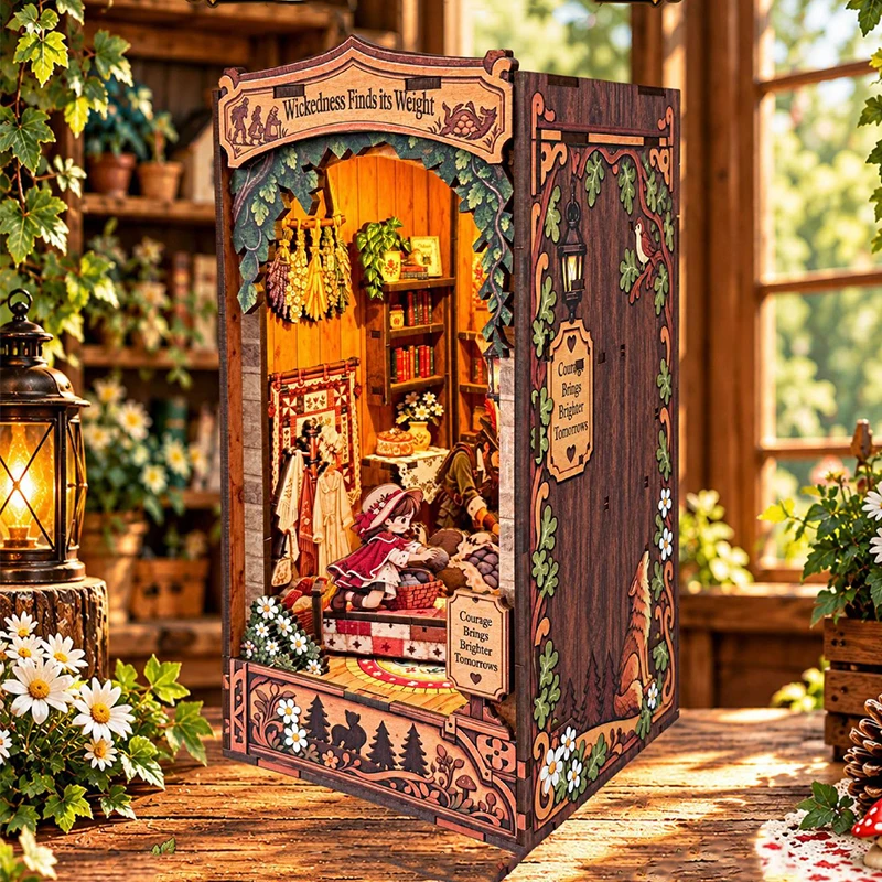 DIY Wooden Book Nook Figurines Miniatures Wickedness Finds it's Weight Bookend for Friends Birthday Gifts Home Decor Crafts