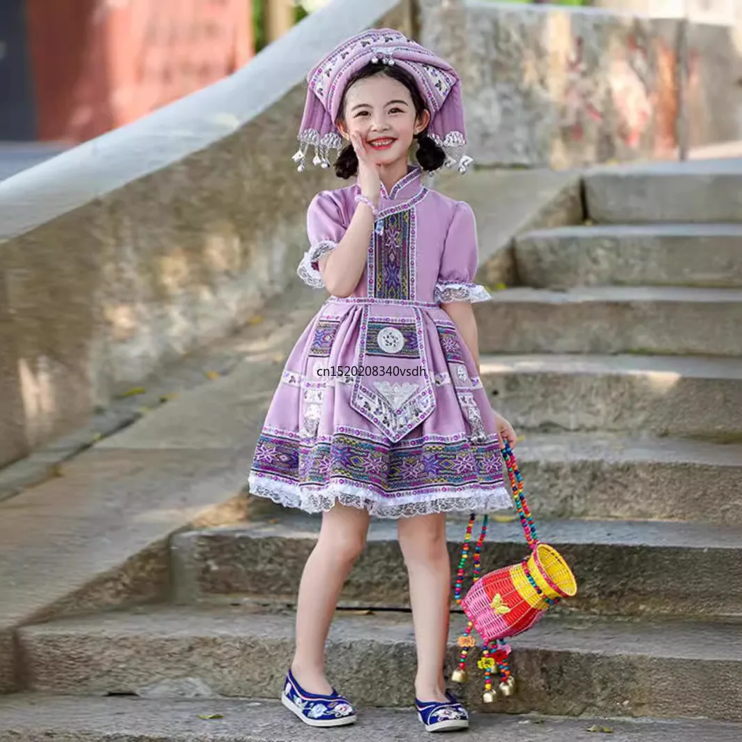 kids clothes Ethnic minority girls 2024 New students Hani, Miao and Yi performance clothes