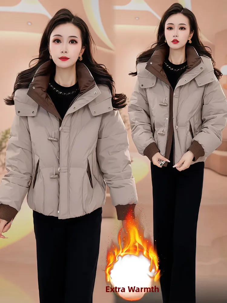 

Korean Sle Commuter Thiened Hooded down Cotton Jaet Women's Winter New Warm Outerwear Polyester Fiber Long Sve Zipper