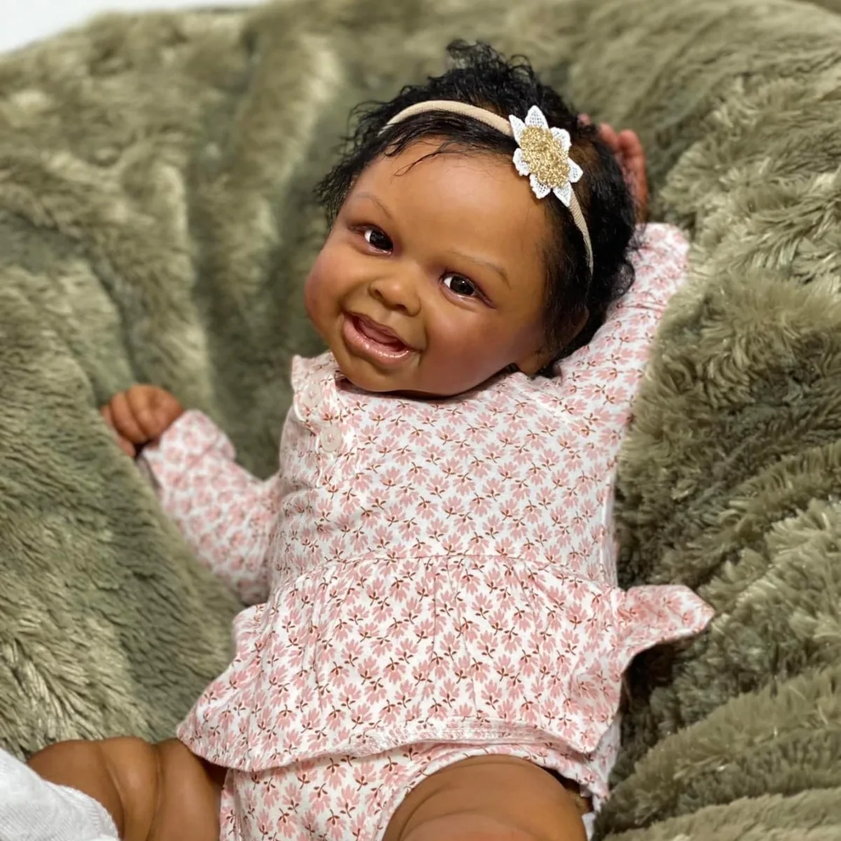 NPK 50CM Bebe Doll Reborn Baby Harper in Black Skin Gilr Doll Newborn Size High Quality Collectible Art Doll