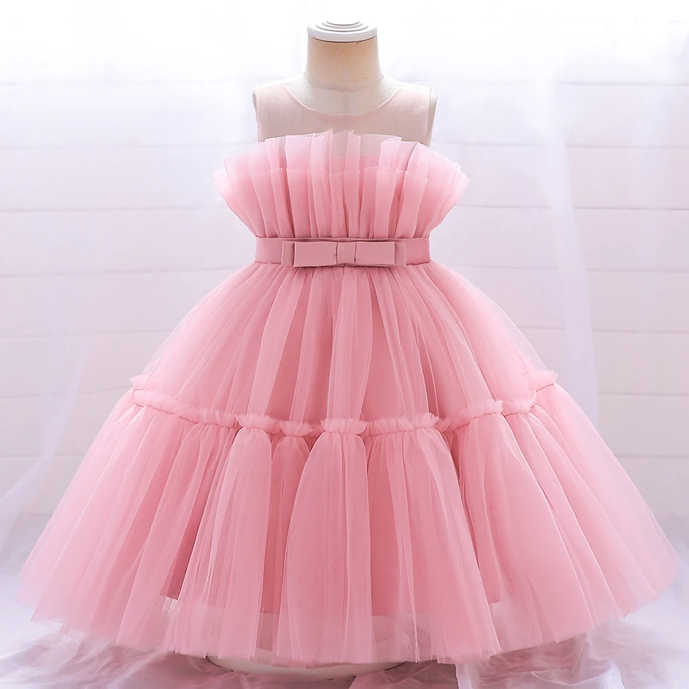 Girl Ruffles Princess Party Dress Toddler Infantil Wedding Prom Gown Kids Evening Bridesmaid Tulle 1 Years Birthday Pink Dresses