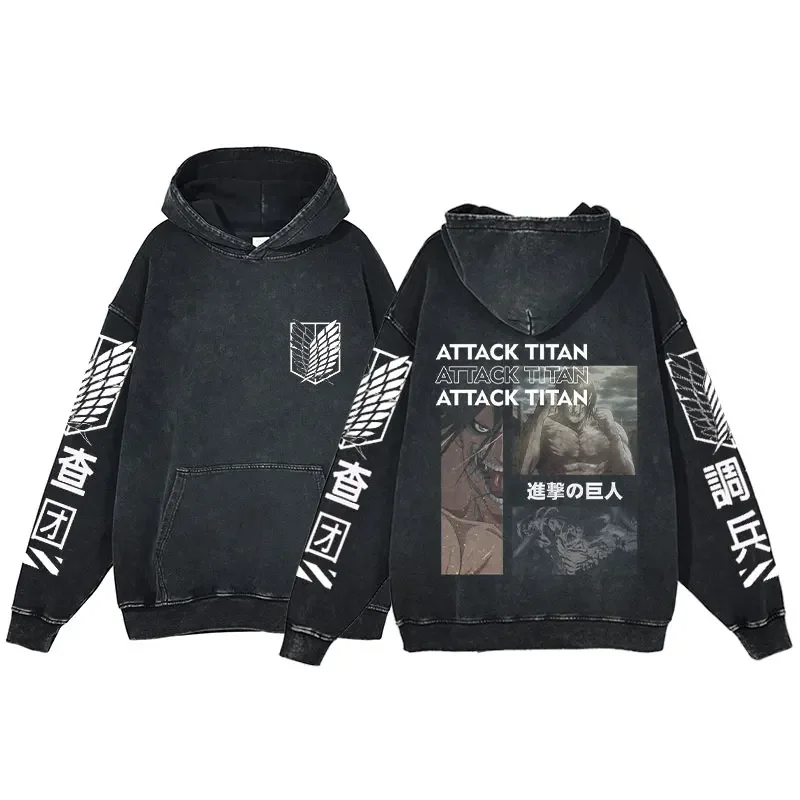 Sudadera con capucha de Anime Attack Titans para hombre, sudadera de algodón de manga larga, jersey negro retro, Sudadera con capucha de entrenamiento, gráficos de moda