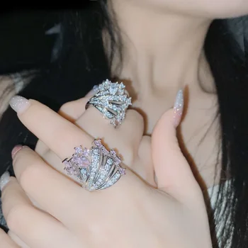 MDLFES 모이사산 다이아몬드 스타일 작은 향기 스파클 플라워 페어리 링, 18k 럭셔리 마이크로 장식 벚꽃 파우더 포함