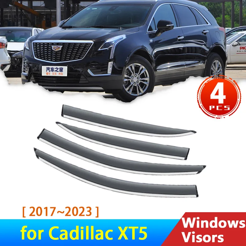 Deflettori per Cadillac XT5 2017 ~ 2023 2016 2022 2019 accessori visiere per finestrini dell'auto copertura protettiva per visiera con protezione per sopracciglia a pioggia automatica