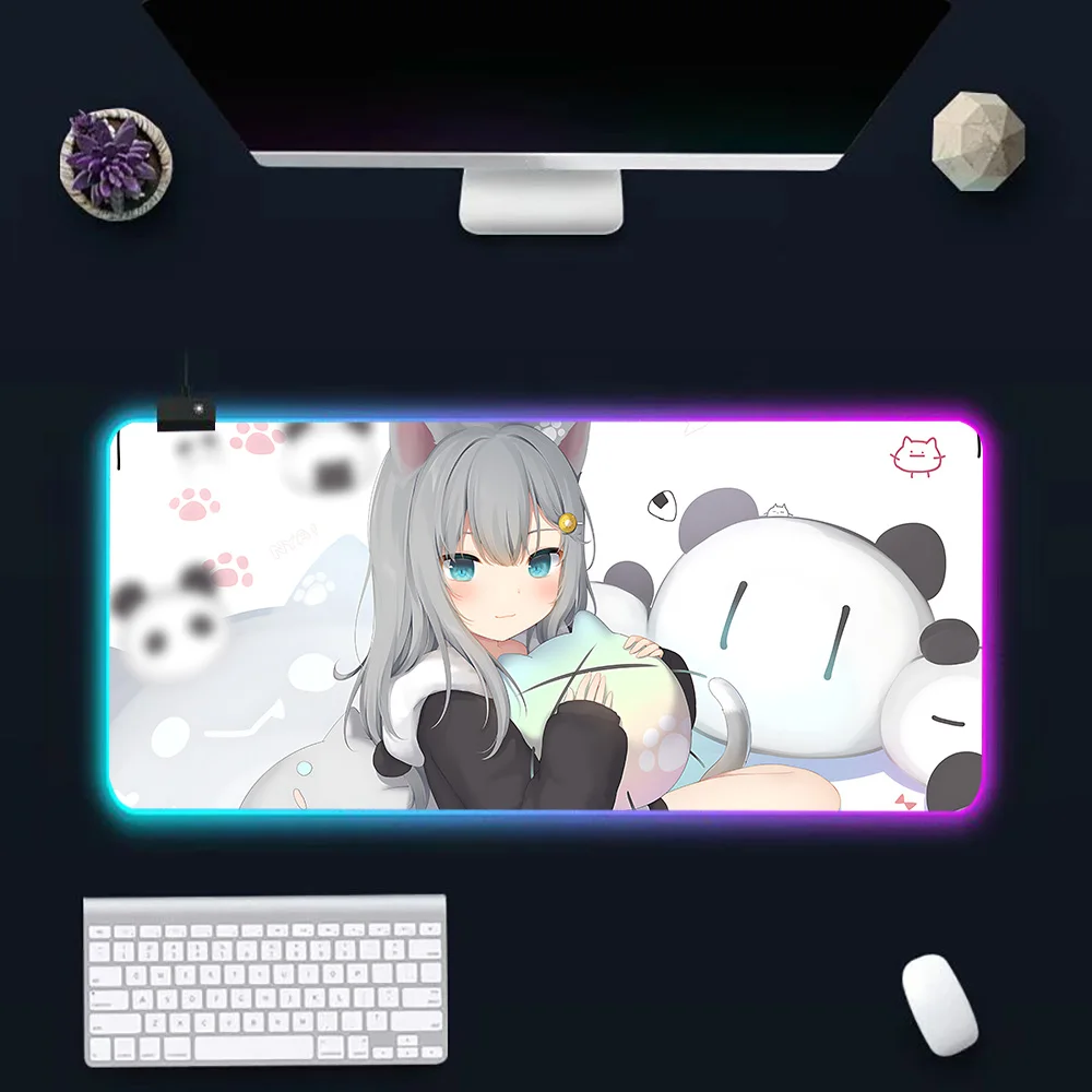 Nekoha Shizuku-Tapis de souris RGB pour PC Gamer, en caoutchouc, avec éclairage LED, pour ordinateur de jeu