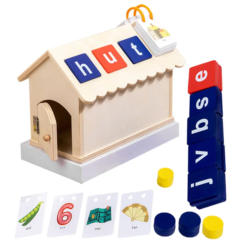 

1Set Alphabet Spelling Game Educational Letter Cabin Wooden Learning Block Kids Early Cognitive Training Parent Child