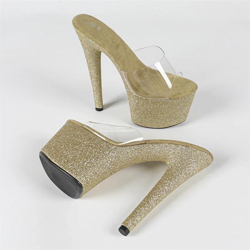 

Aneikeh/пикантные женские шлепанцы из ткани с блестками, прозрачные женские тапочки из ПВХ с открытым носком, уличный стиль, туфли на высоком каблуке-шпильке для ночного клуба, стриптизерши