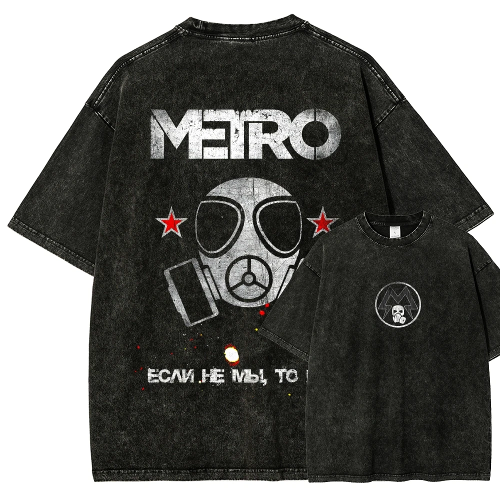 Metro Washed T-shirt New Model personality Clothes Oversized Unisex Vintage Loose Streetwear Trendy Cotton Breathable Couples