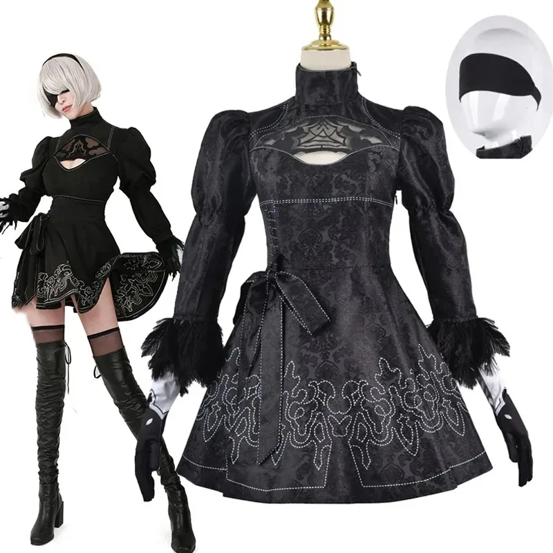 Nier Automata Costume Cosplay Yorha 2B Vestito sexy Giochi Vestito Donne Giochi di ruolo Costumi Ragazze Halloween Party Fancy Dress