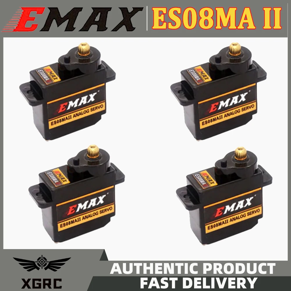 Emax ES08MAII ES08MA 12g 4ชิ้นมินิเกียร์โลหะเซอร์โวแบบอนาล็อกสำหรับ mainan mobil RC เรือเฮลิคอปเตอร์เครื่องบินหุ่นยนต์ RC อะไหล่ทดแทน