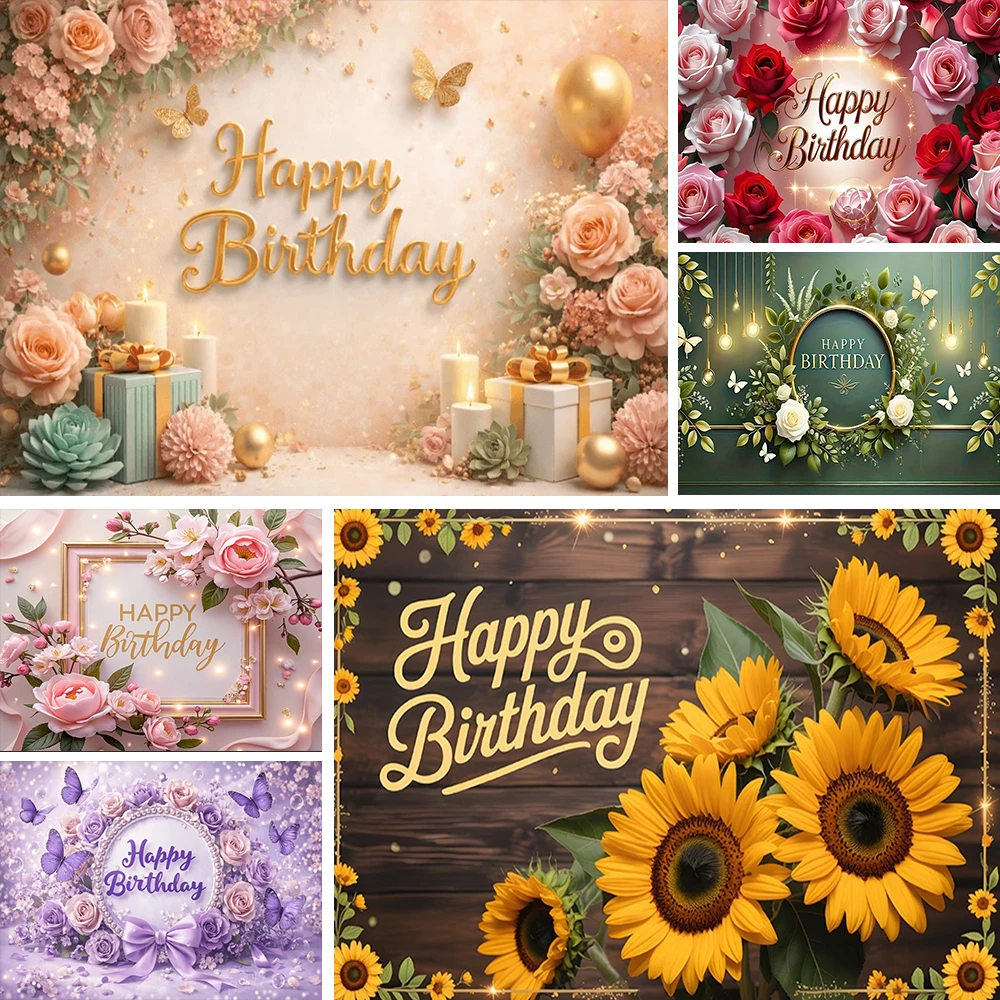 

Flower & Butterfly Decoration Banner Flower Wall Happy Birthday Party Background Baby Shower Supplies Backdrop Photography Gifts