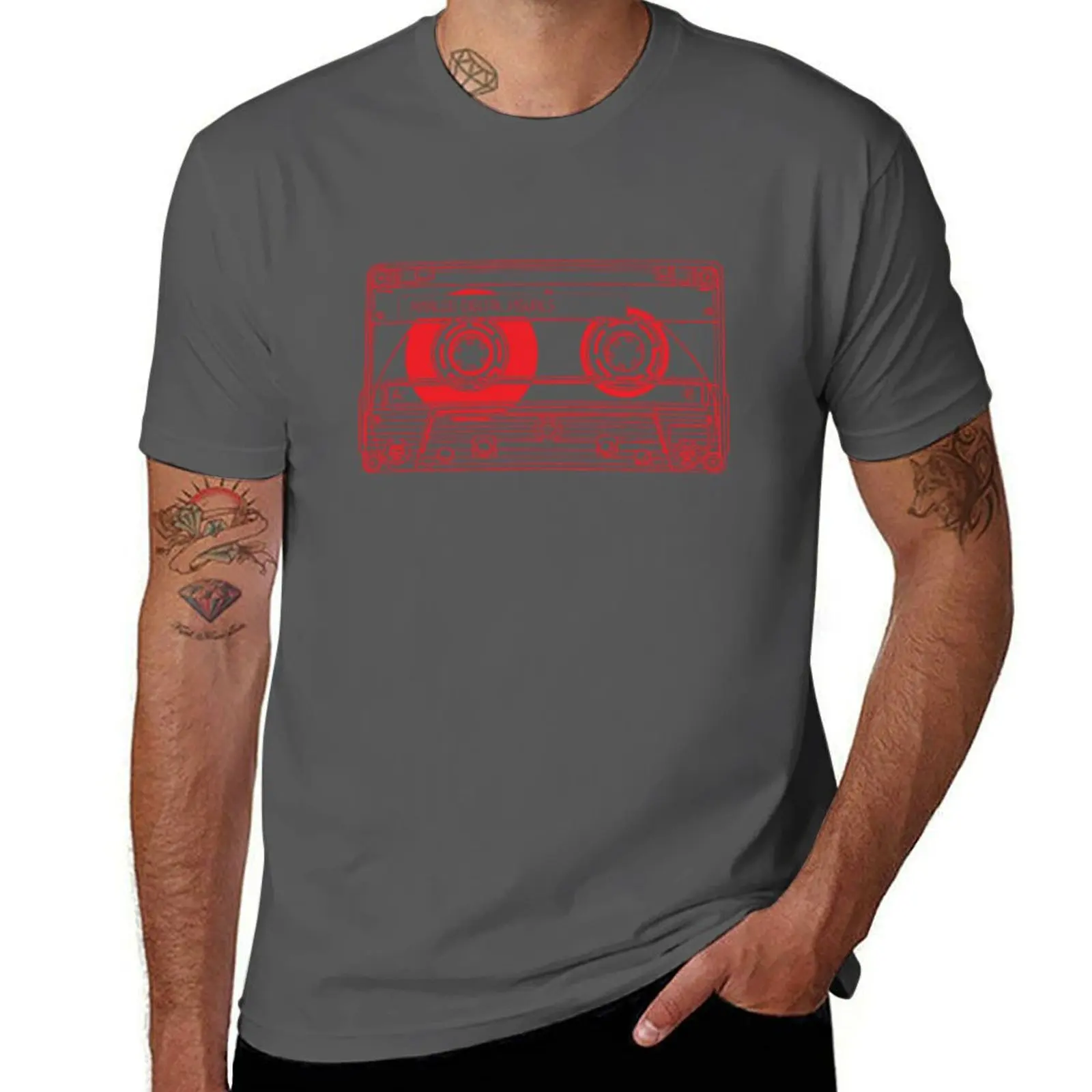 Cassette Tape (Red Lines) Analog / Music T-Shirt Soft Durable Cotton T-Shirt
