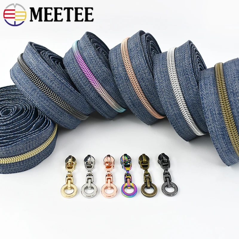 2/3/4/5M Meetee 5# Nylon Zipper Tapes with Sliders Puller Plastic Zippers for Sewing Bag Pocket Decoration Zips DIY Accessories